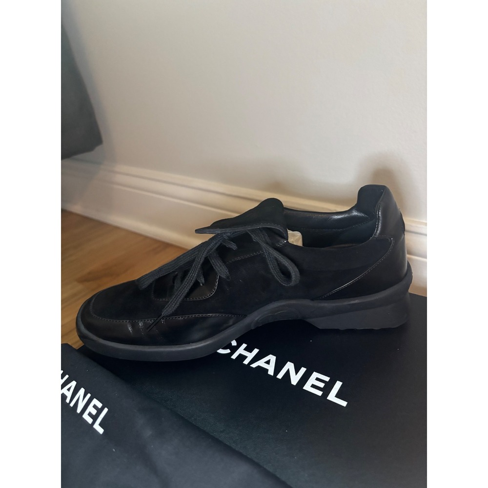 Chanel CC Logo Flap Suede Leather Sneakers Black Low Top Trainers size 38 - Picture 4 of 11